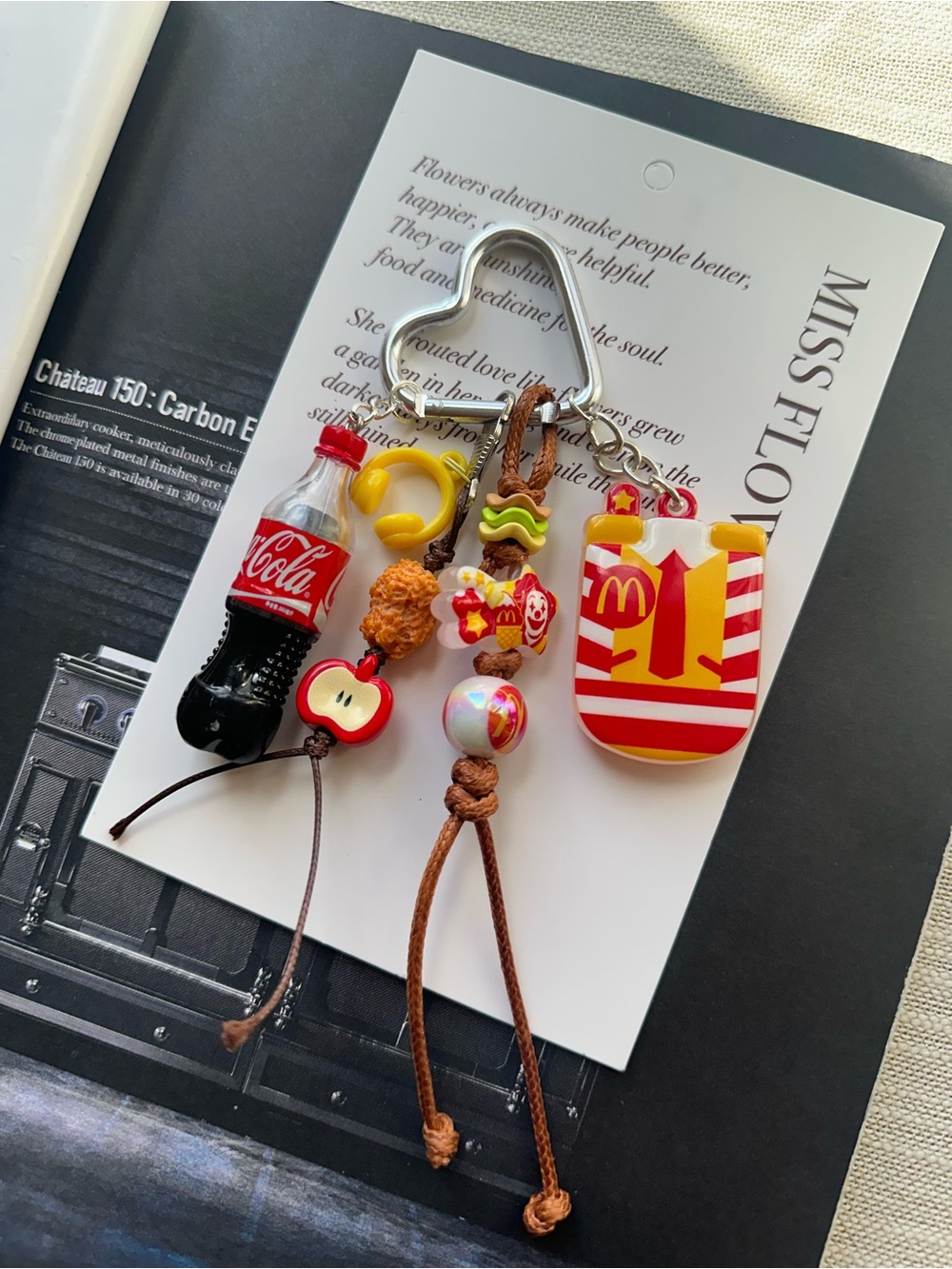 McDonald's Bag Charm Keychain with Red, Yellow & Brown Fast-Food Charms
